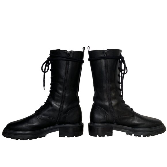 PORTE & PAIRE BLACK LEATHER COMBAT BIKER MOTO BOOTS SIZE 40 FR 10 US - Picture 5 of 9